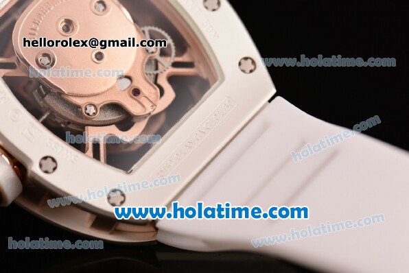 Richard Mille RM 52-01 Miyota 6T51 Automatic Rose Gold Case with White Skull Dial and White Rubber Bracelet - Click Image to Close